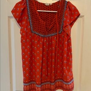 GAP Red Floral Blouse with Blue Accents